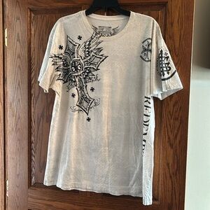 Raw State Premium skull and cross short sleeve white blk grey textured t shirt